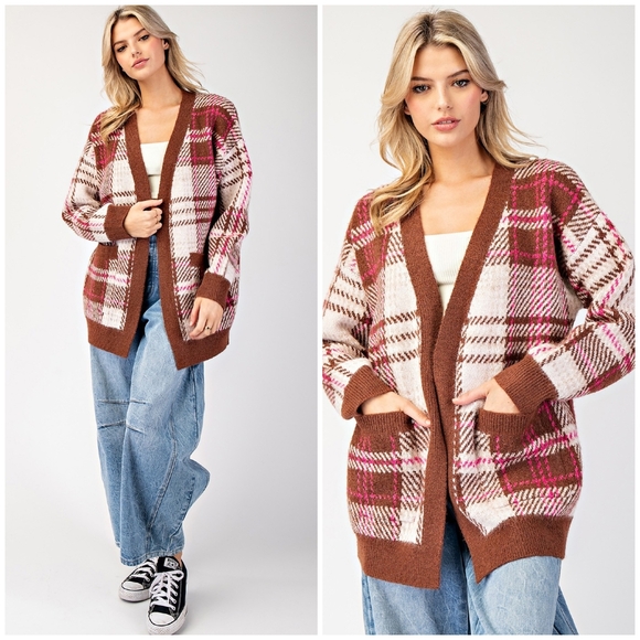 ee:some Cozy Chic Brown Plaid Cardigan - Picture 10 of 15